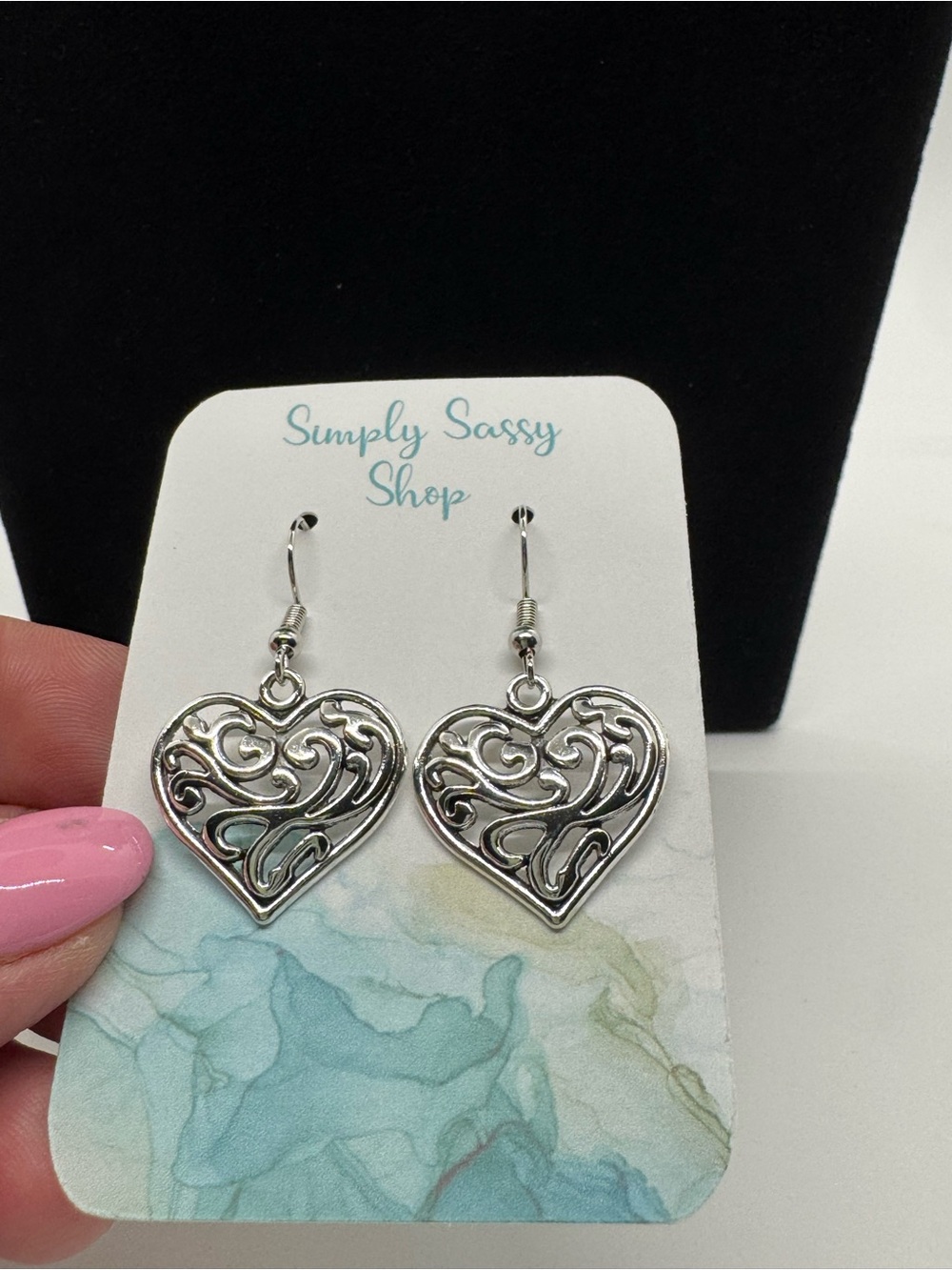 Silver Filigree Heart Dangle Earrings - Silver Heart Earrings